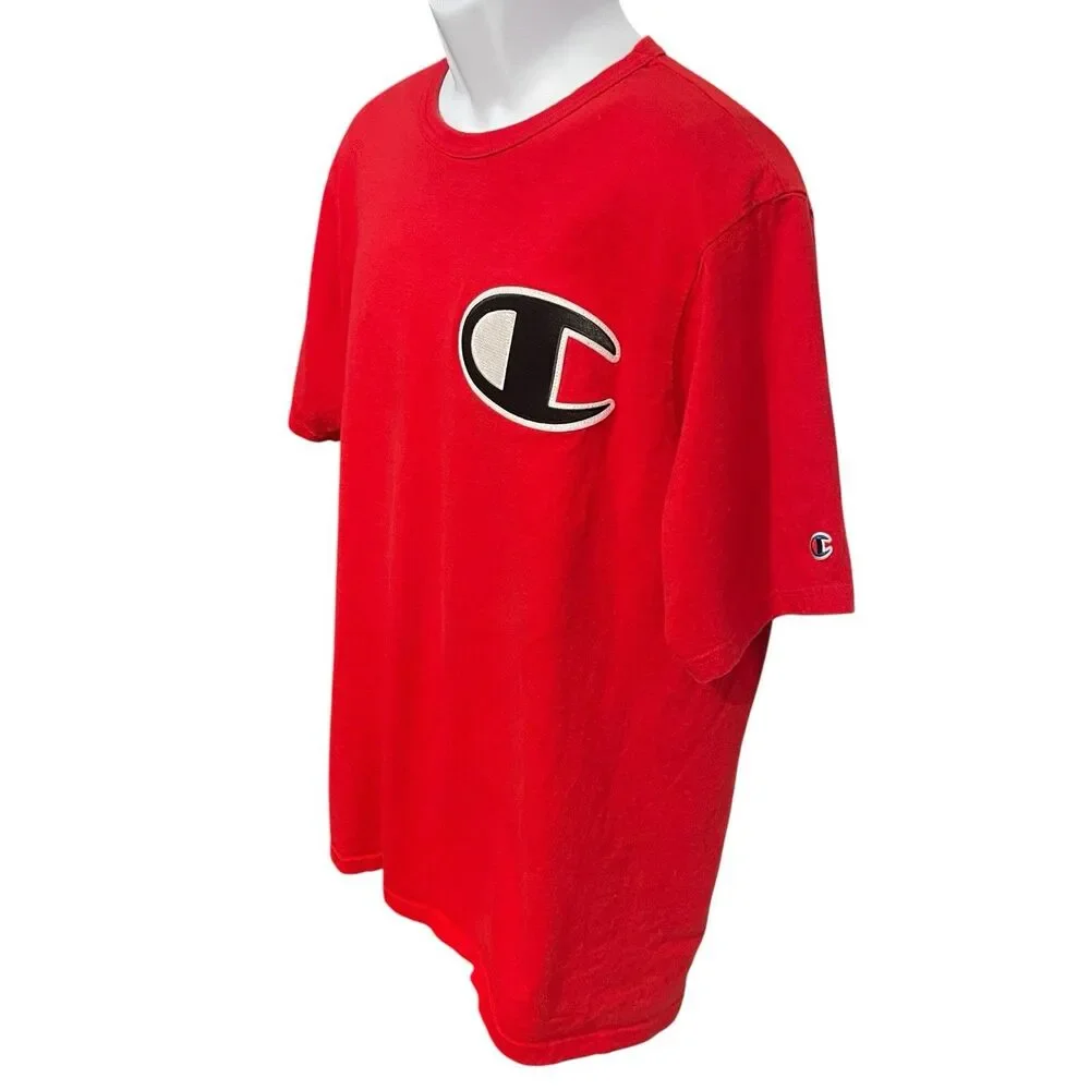 Vintage Champion Brand Big Logo T-shirt Lot Size XL 1X Red Black Cotton Shirt - Picture 3 of 10